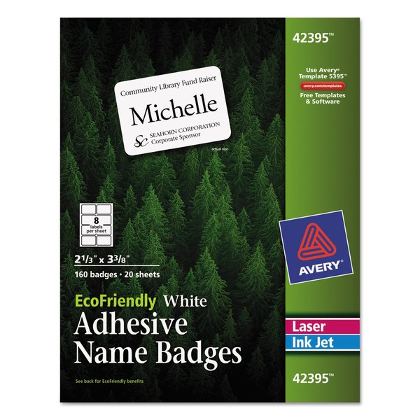 Avery Dennison Name Badge Labels, EcoFriendly, Wht, PK160 42395